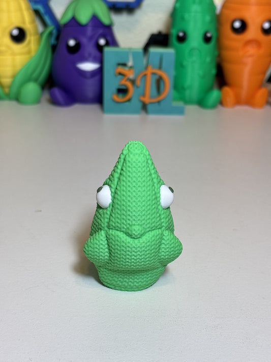Close-up of textured faux knit finish on 3D printed Metapod figure