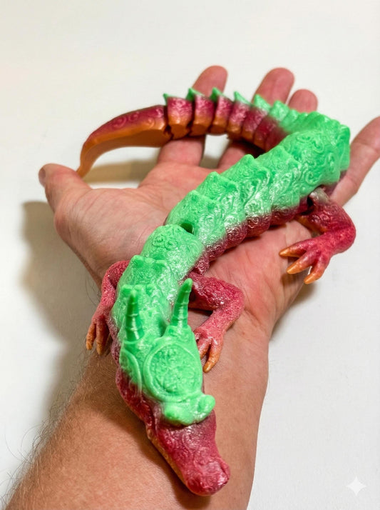 Articulated Dragon Flexi — 15" Glyph Texture 3D Printed Fidget