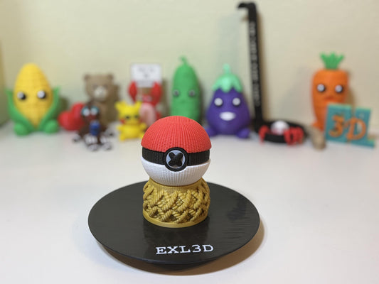 3D printed faux knit pocket ball in red white and black on desk