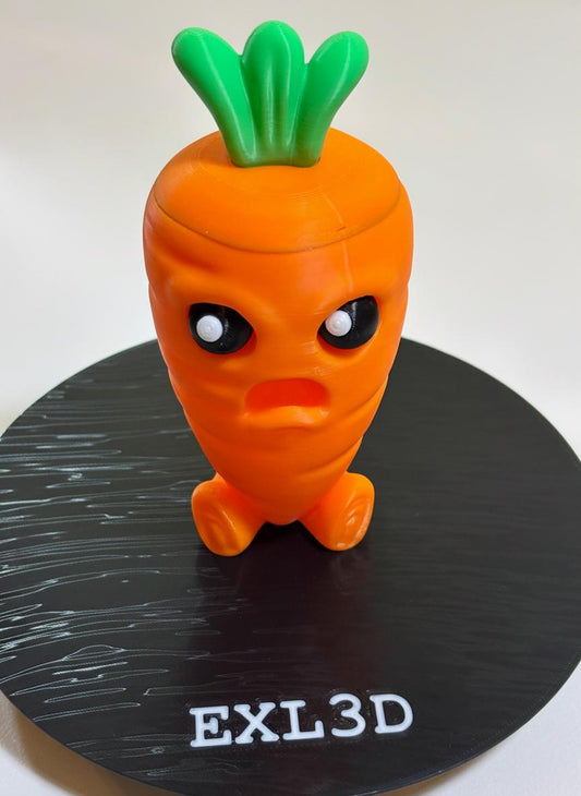 Top-down view of 3D printed carrot jar with green leafy lid removed showing hollow compartment