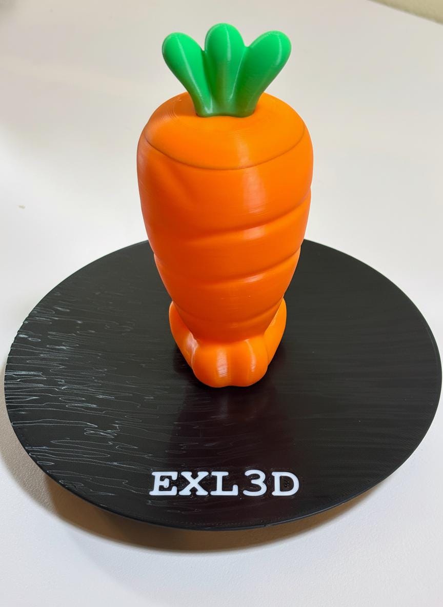 3D printed carrot stash jar with D&D dice and small items stored inside open compartment