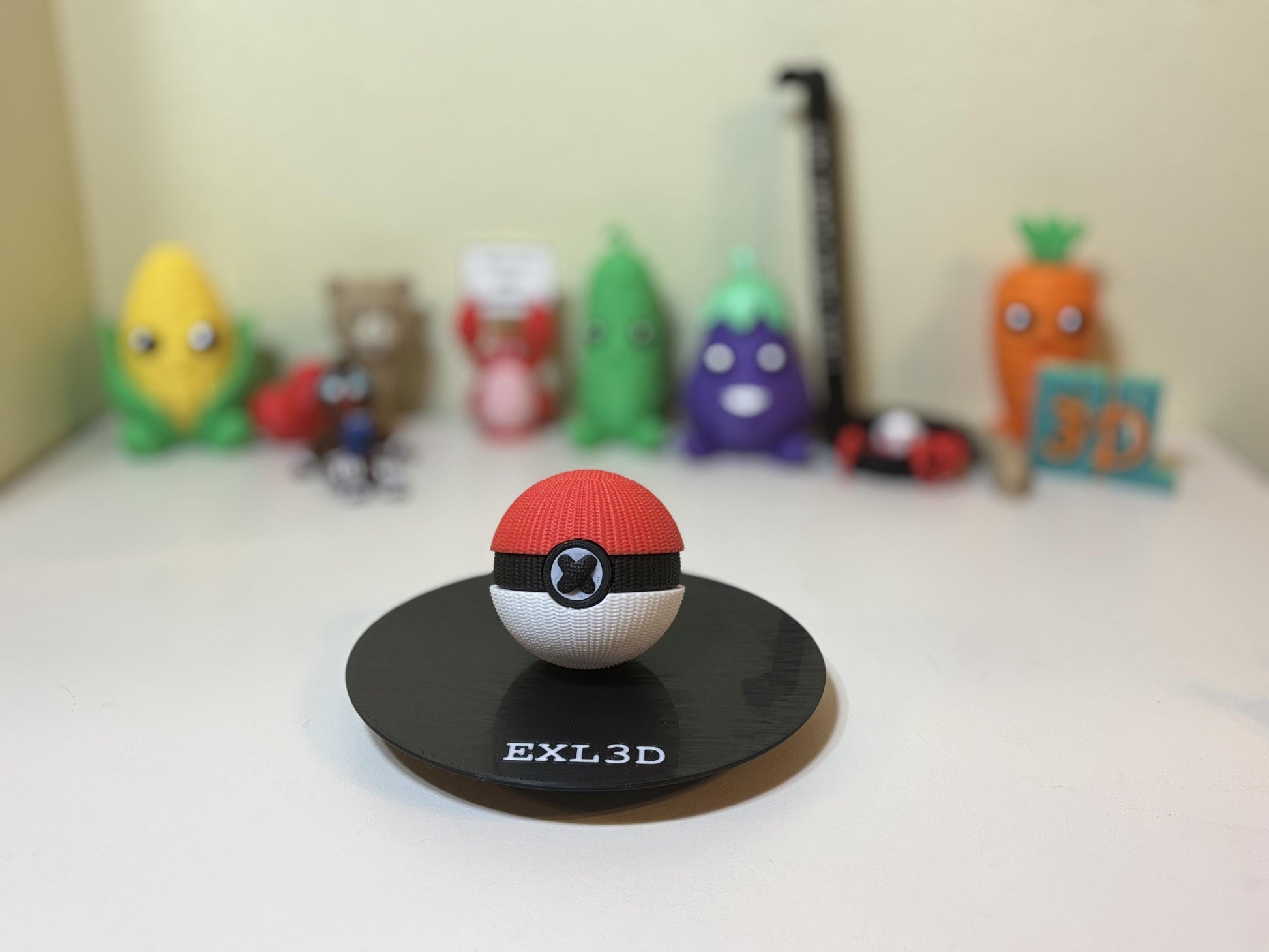 Side angle of 3D printed pocket ball showing multi-color section lines