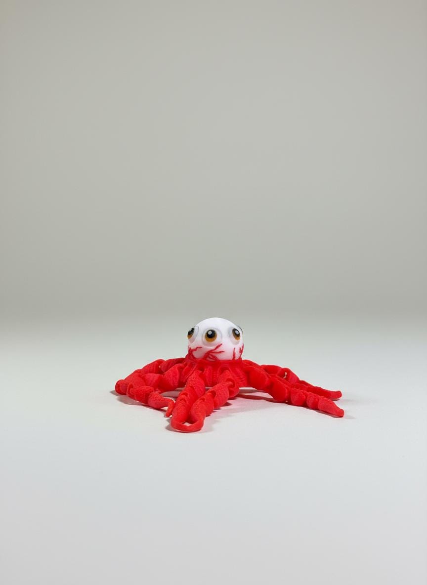 3D printed articulated octopus toy displayed as sci-fi desk decor accessory
