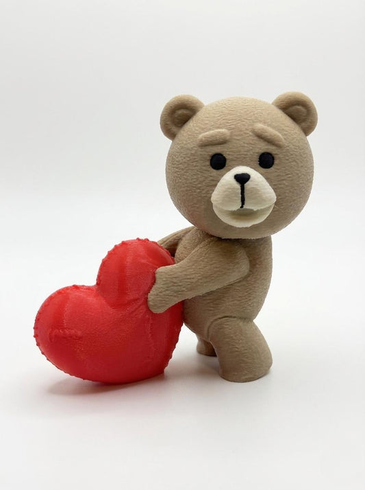 Rude bear 3D printed desk figurine with heart matte finish front view