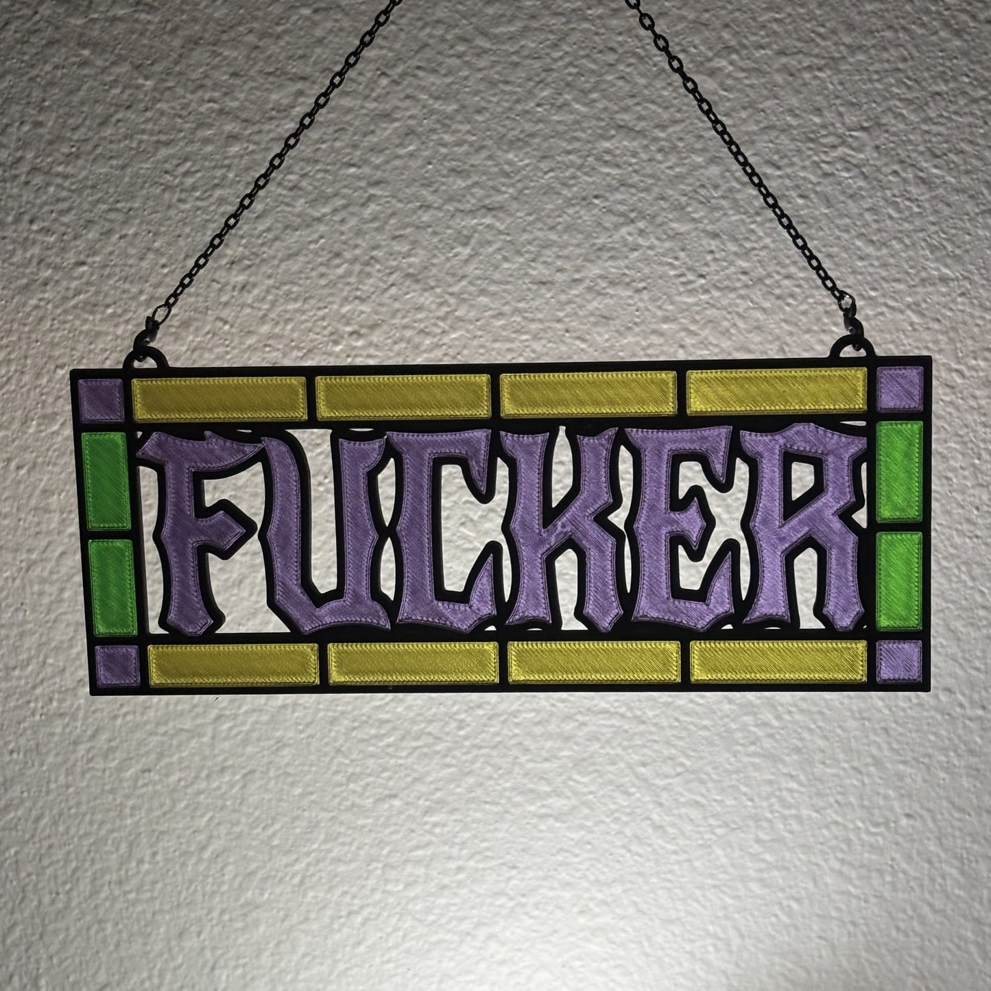Black decorative hanging chain detail on custom 3D printed suncatcher close-up