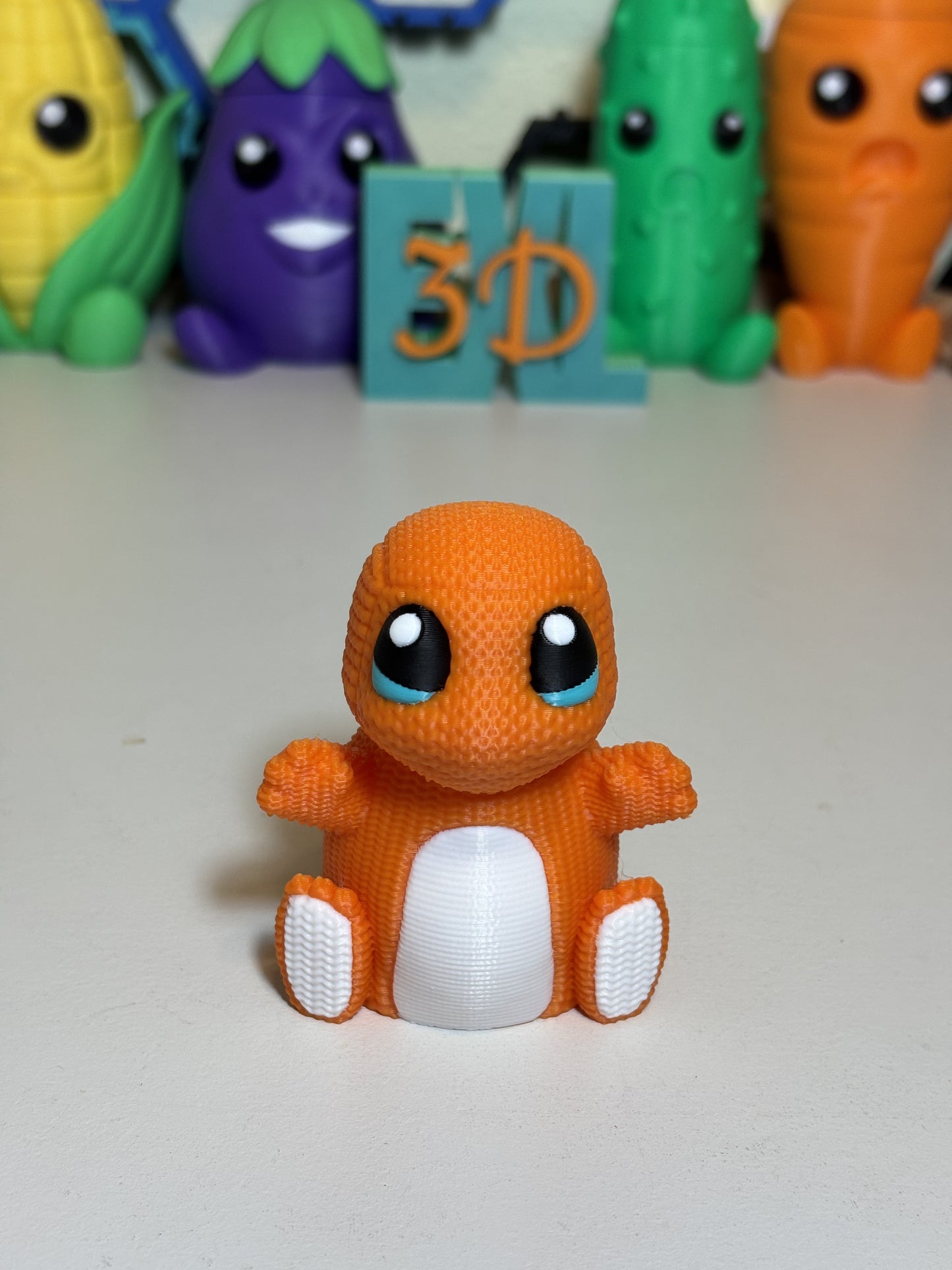 Close-up of textured faux knit finish on Charmander figurine
