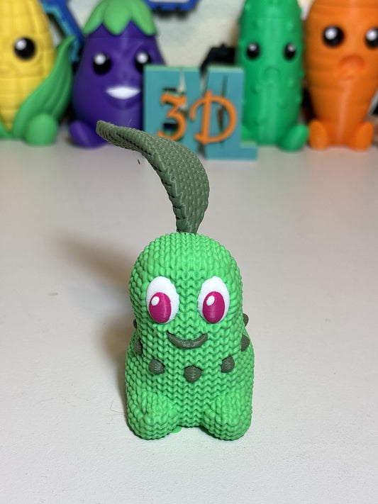 Close-up of knit pattern detail on Chikorita 3D printed statue