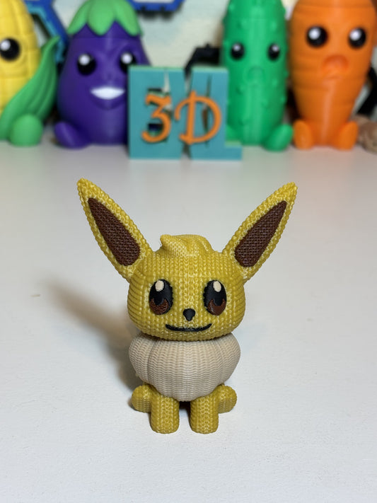Close-up of textured faux knit finish on 3D printed Eevee statue