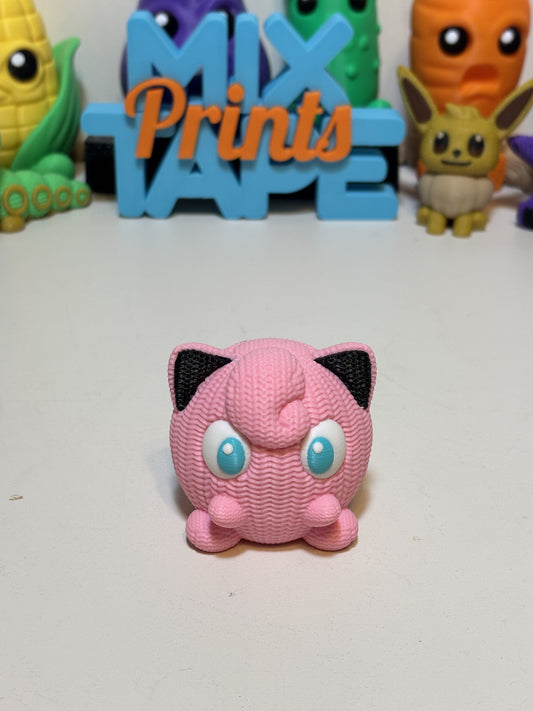 Close-up of faux knit texture detail on 3D printed Jigglypuff decorative statue