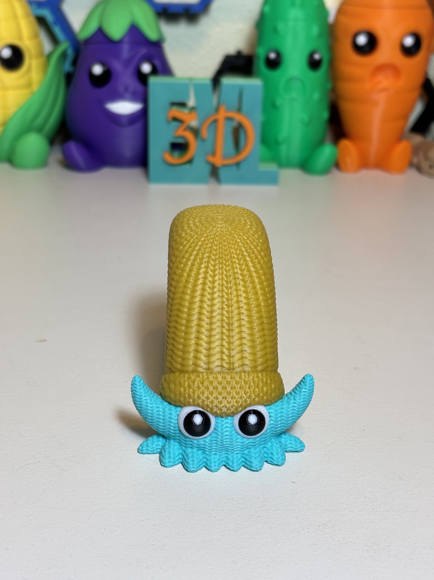 Close-up of textured faux knit finish on 3D printed Omanyte statue