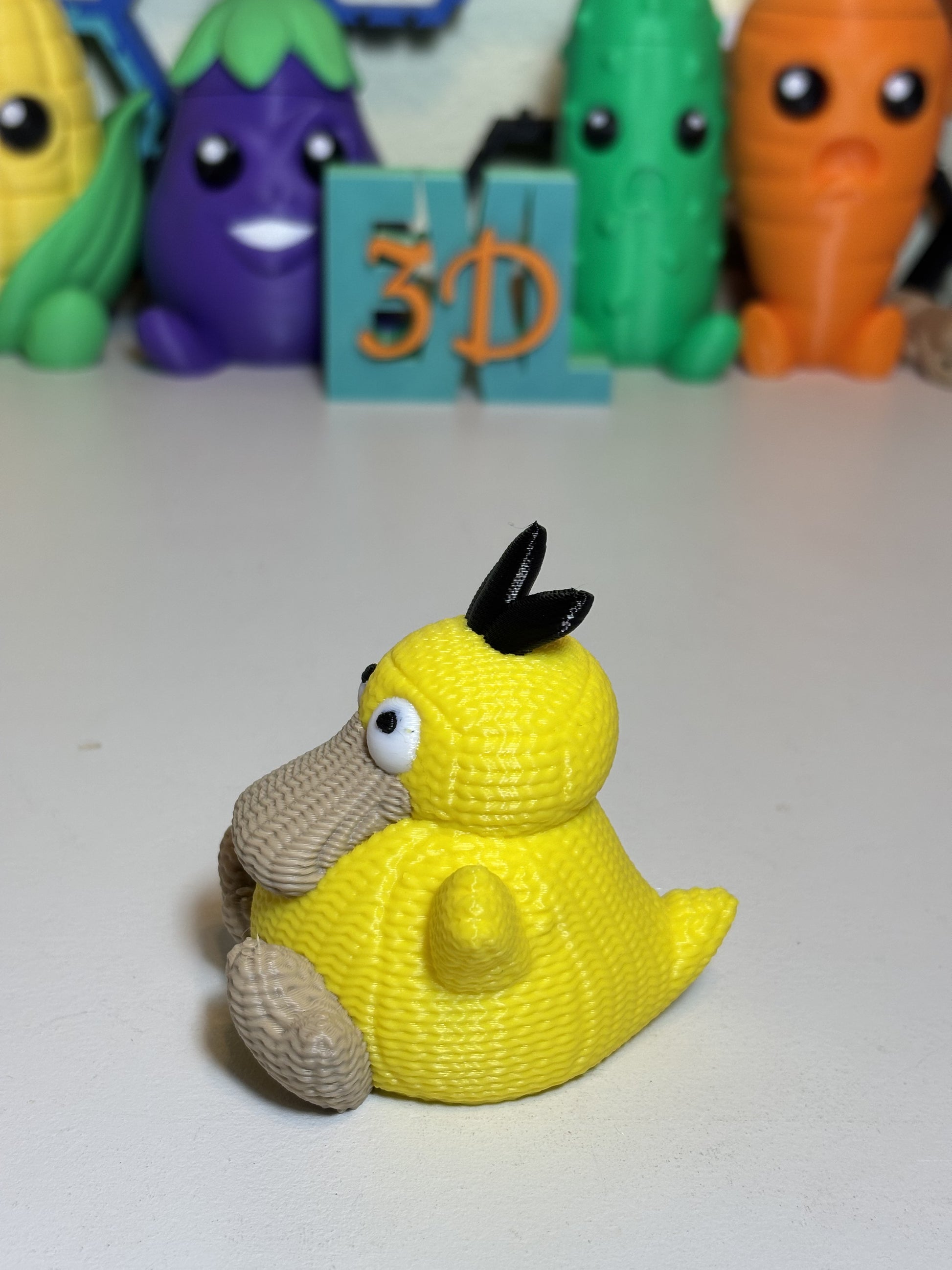 Psyduck fandom decor statue printed in yellow faux knit texture
