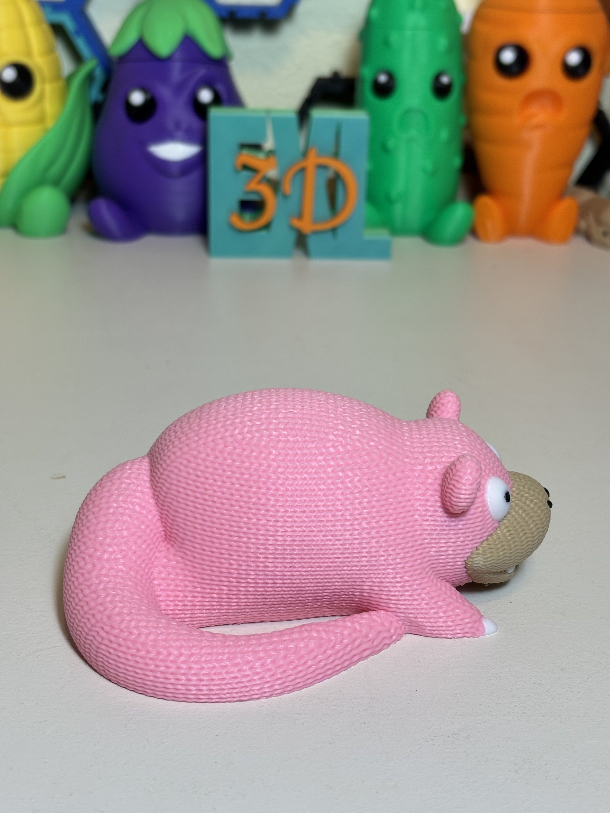 SlowPoke 3D printed sculpture side angle showing knit pattern finish