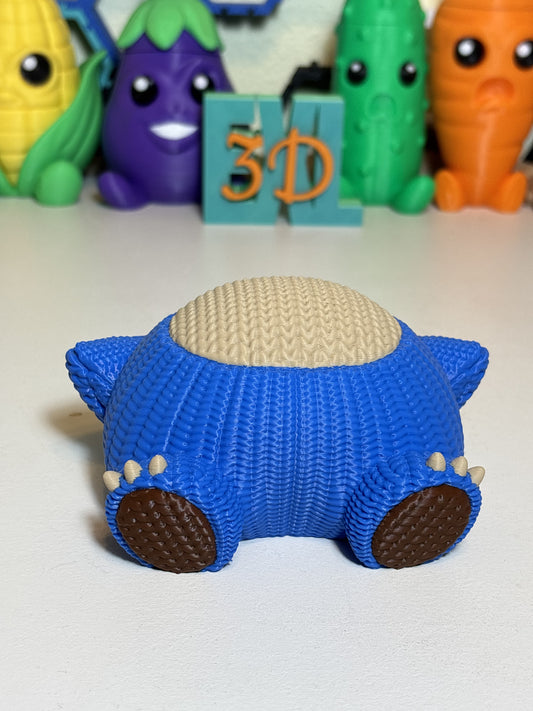 Close-up of faux knit surface detail on 3D printed Snorlax statue