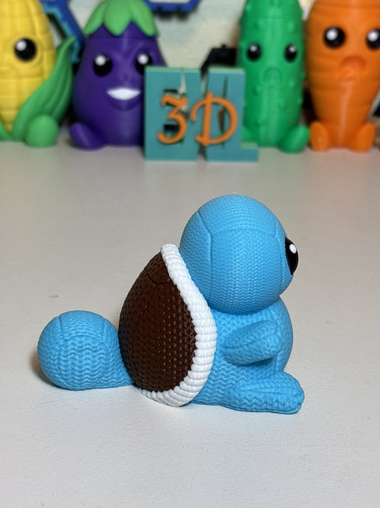 3D printed Squirtle figure with textured knit finish front view