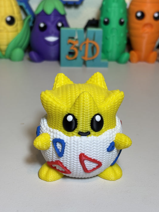 Close-up of textured knit finish on 3D printed Togepi statue